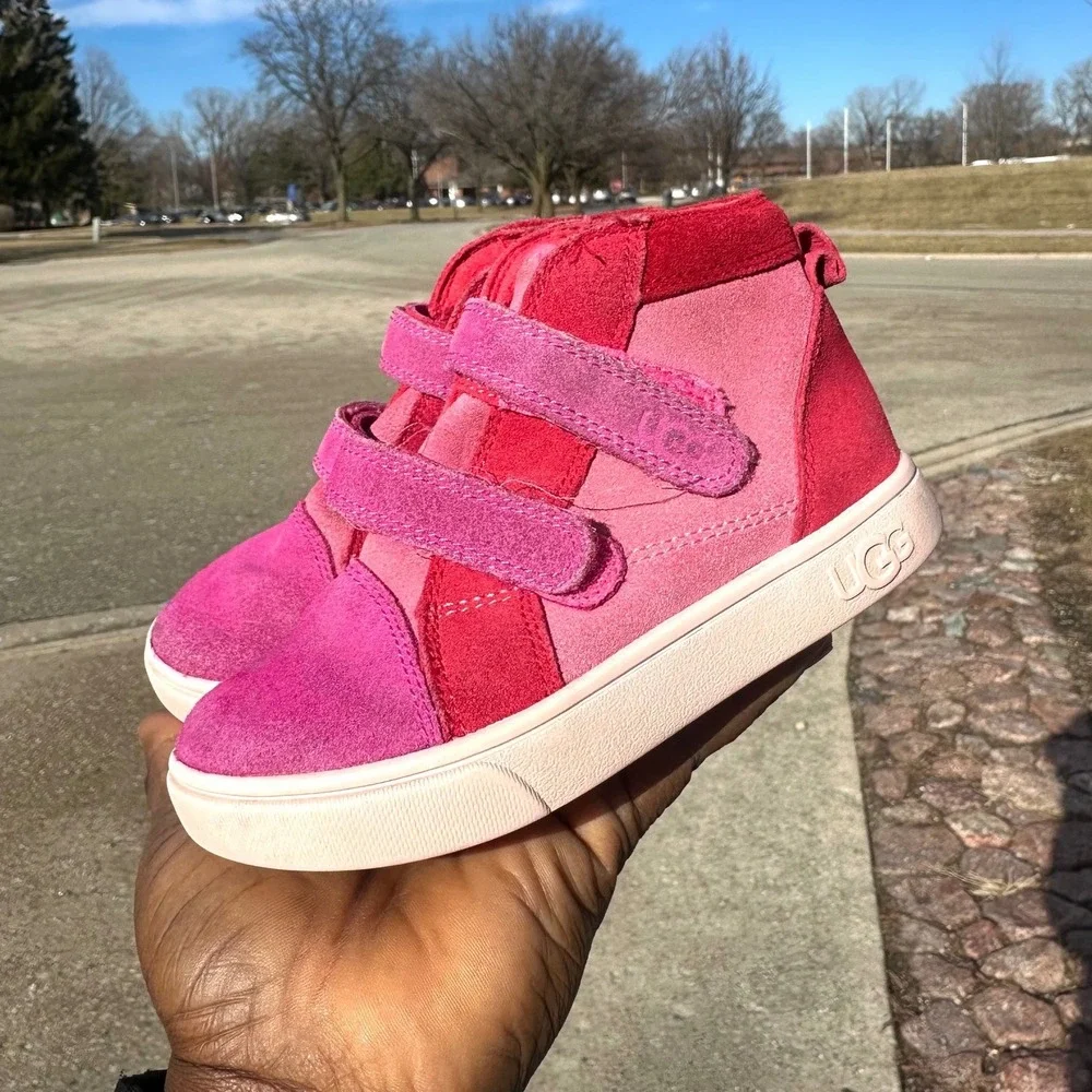 UGG Girl's T Rennon II Suede Leather Mashup Colorblock Sneakers Size 9 Pink Red‎